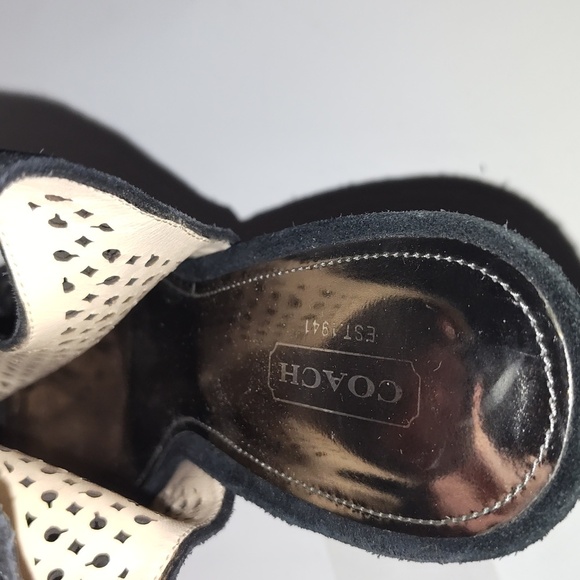 Coach Black suede open toe laser designed 8 1/2 wedge chasity - Picture 9 of 11